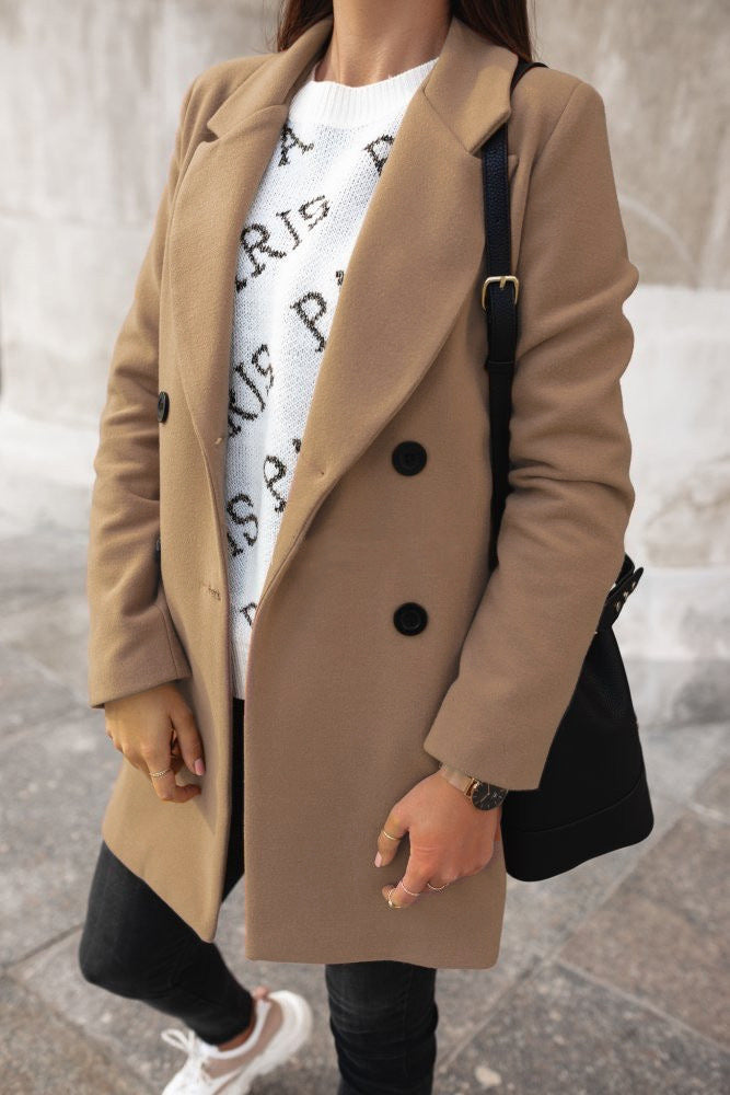 Teresa Elegant Coat with Lapel, view 3 - Elena Harper