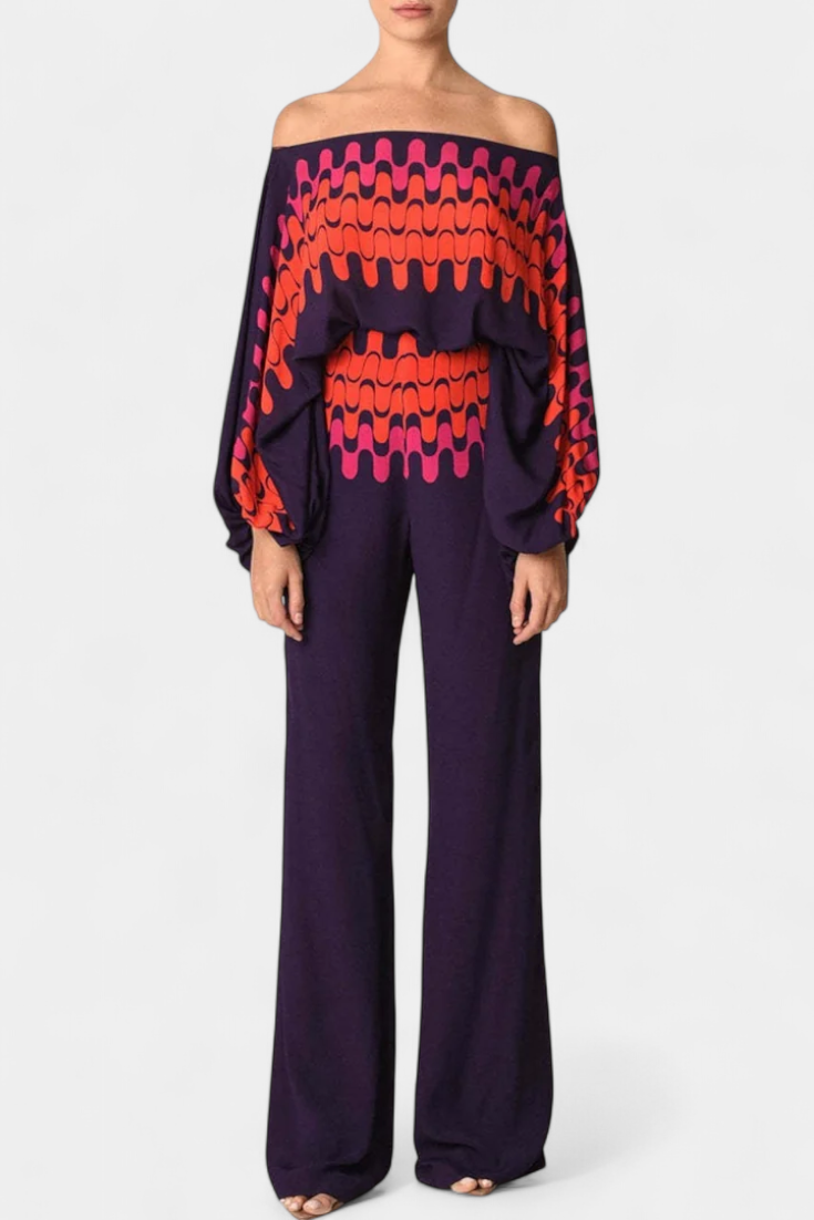 Sybella Printed Two-Piece Set with Wide-Leg Pants, view 6 - Elena Harper
