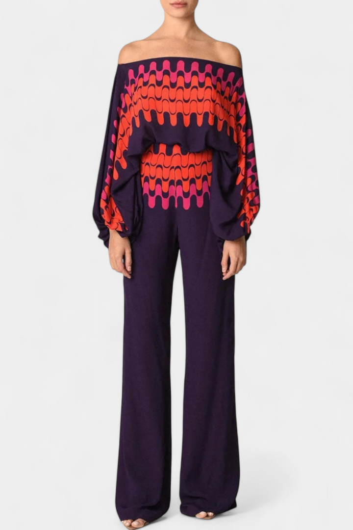 Sybella Printed Two-Piece Set with Wide-Leg Pants, view 6 - Elena Harper