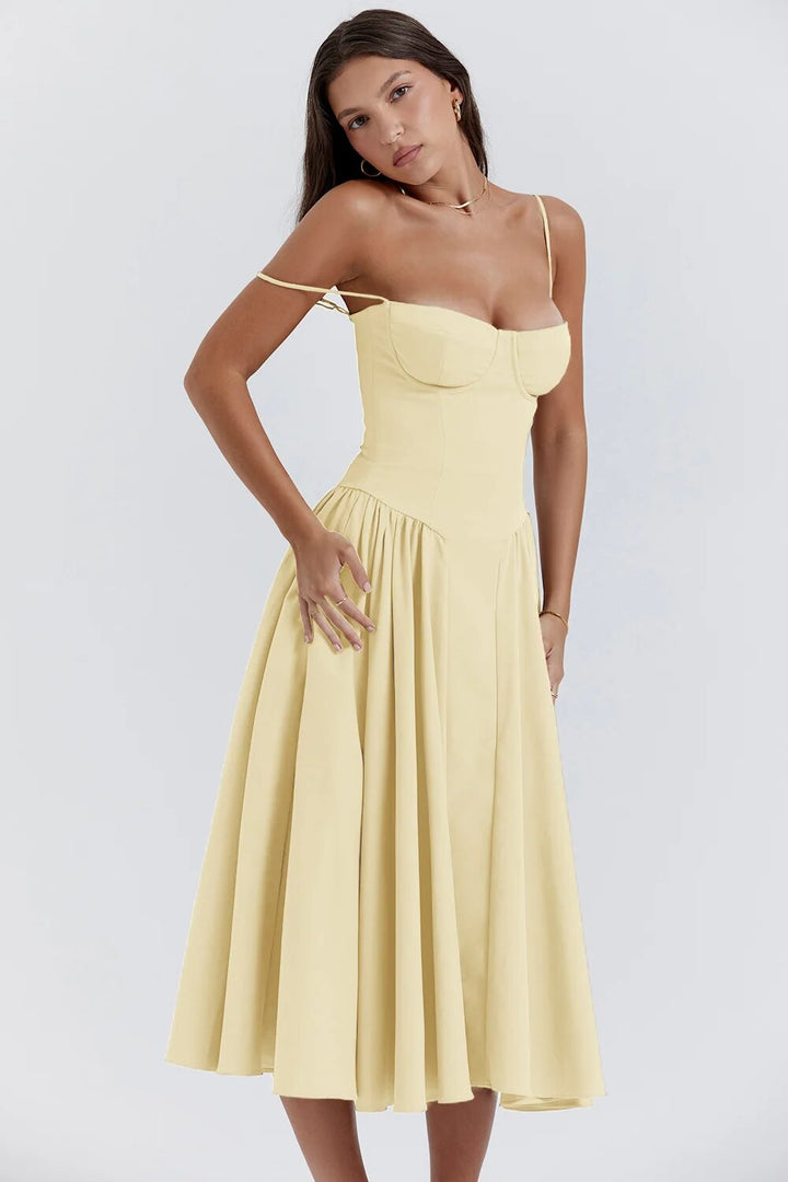 Women's Elegant Sleeveless Corset Midi Dress - Party & Gala Ready