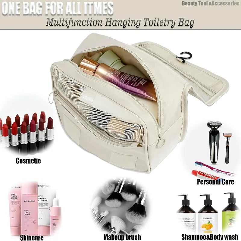 Hanging Travel Toiletry Bag 6 Compartments & Wet Pocket Compact & Versatile Waterproof Polyester, view 4 - Elena Harper