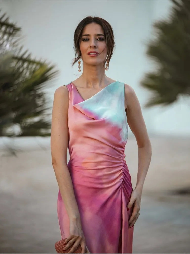 Talia - Tie-Dye Dress with Shawl Collar