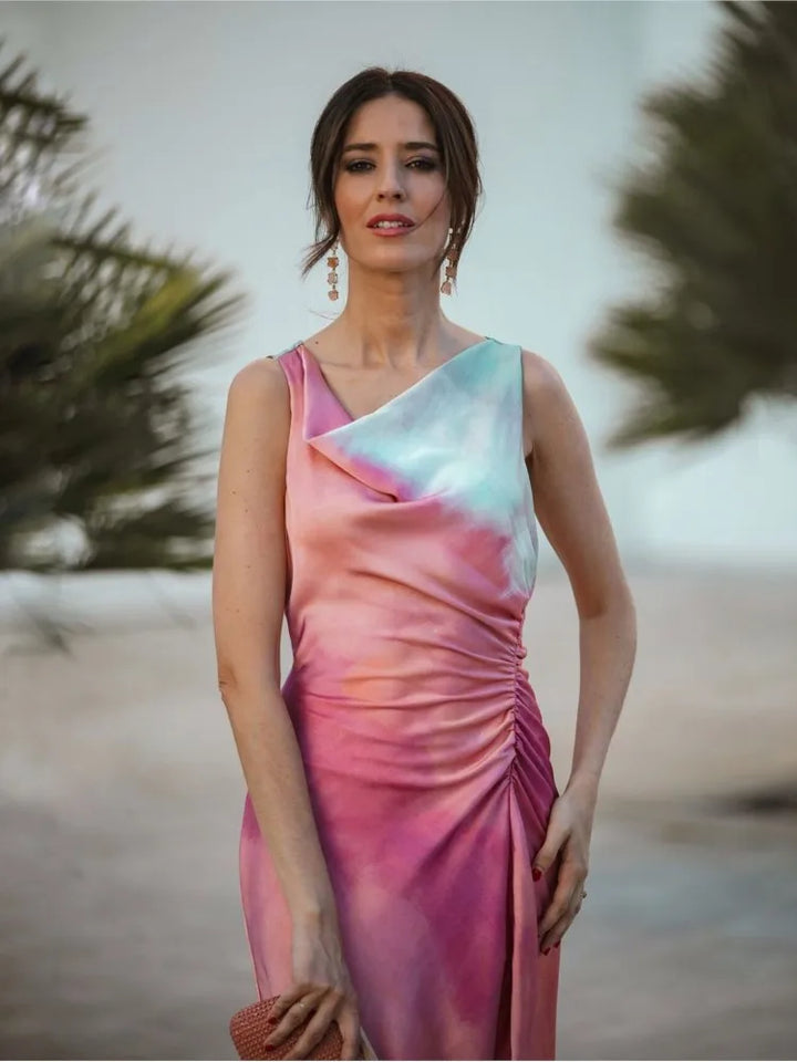 Talia - Tie-Dye Dress with Shawl Collar