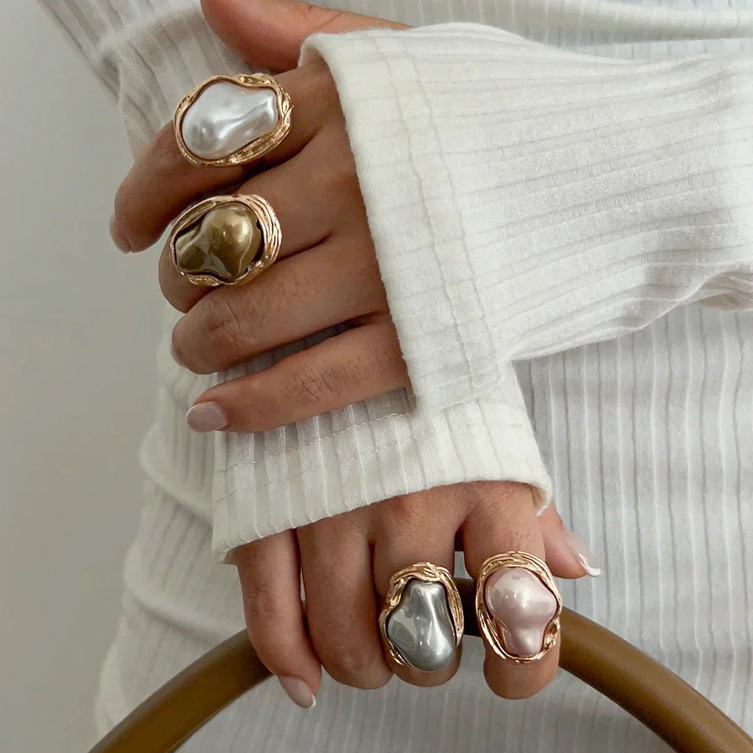 Chunky Baroque Pearl Cocktail Rings - Elena Harper