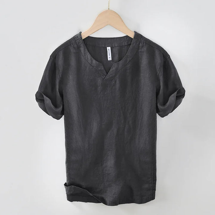 Short Sleeved Linen Shirt with Relaxed Fit for Men - Elena Harper
