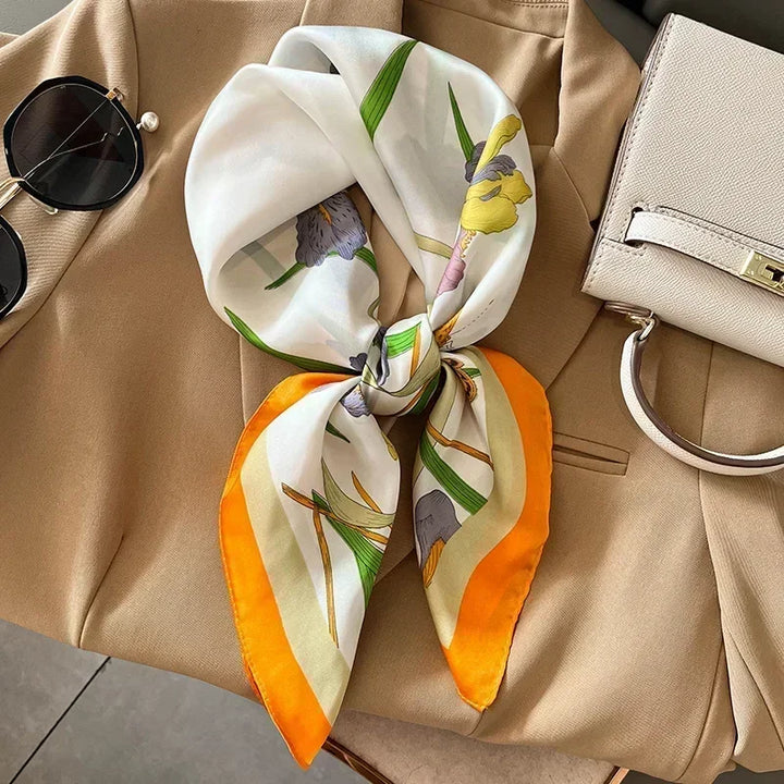 Printed Satin Square Scarf for Women - Hair and Bag Accessory