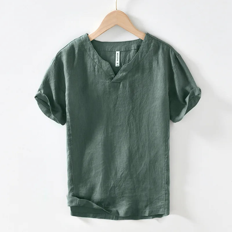 Short Sleeved Linen Shirt with Relaxed Fit for Men - Elena Harper