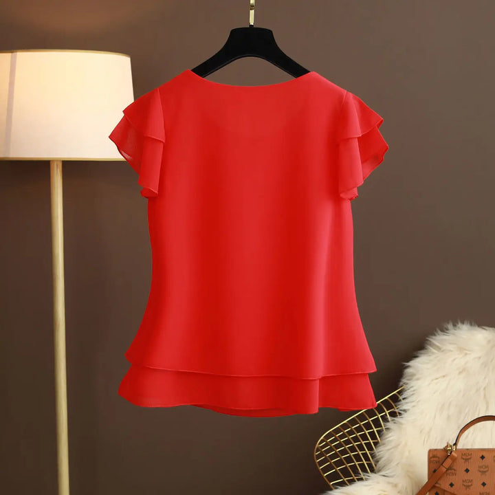 Women's Elegant O-Neck Short Sleeve Blouse - Versatile & Stylish