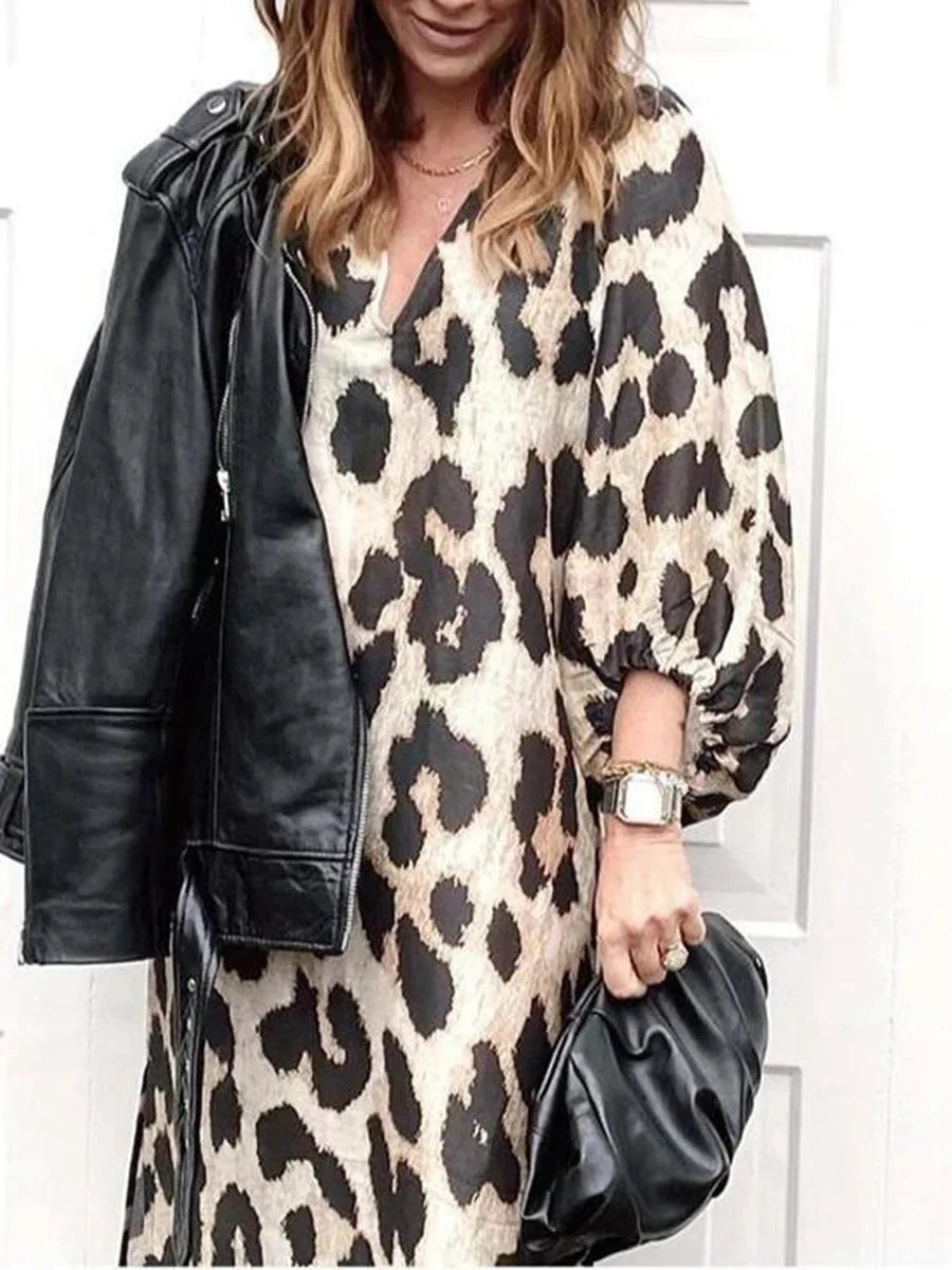 Zarina | Leopard Print V-Neck Maxi Dress