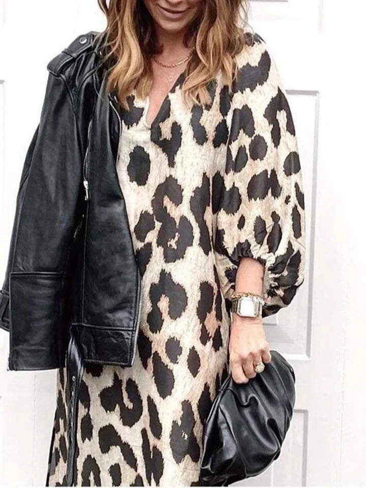 Zarina | Leopard Print V-Neck Maxi Dress