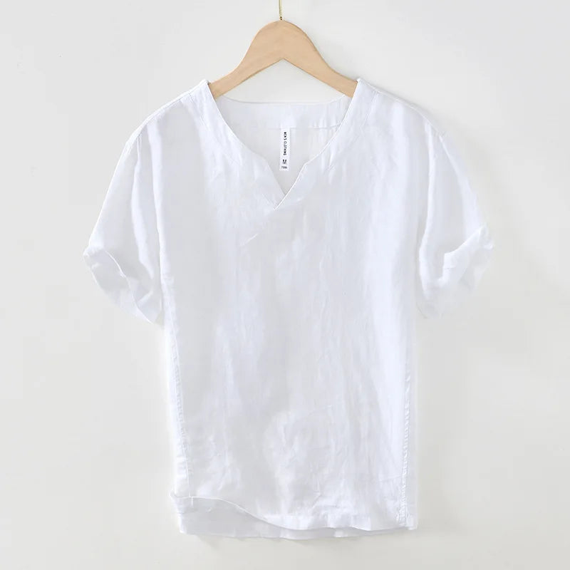 Short Sleeved Linen Shirt with Relaxed Fit for Men - Elena Harper