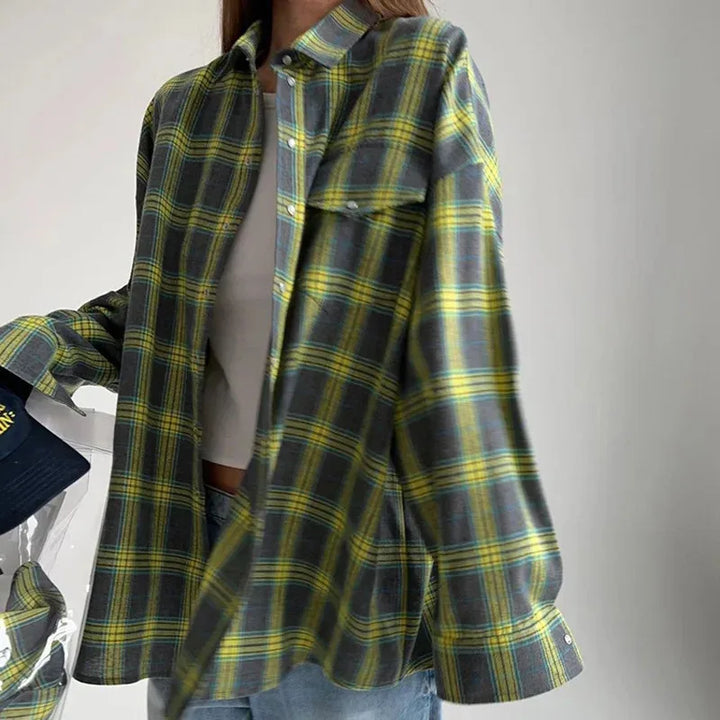 Women's Oversized Winter Checkered Shirt with Brushed Finish, view 5 - Elena Harper