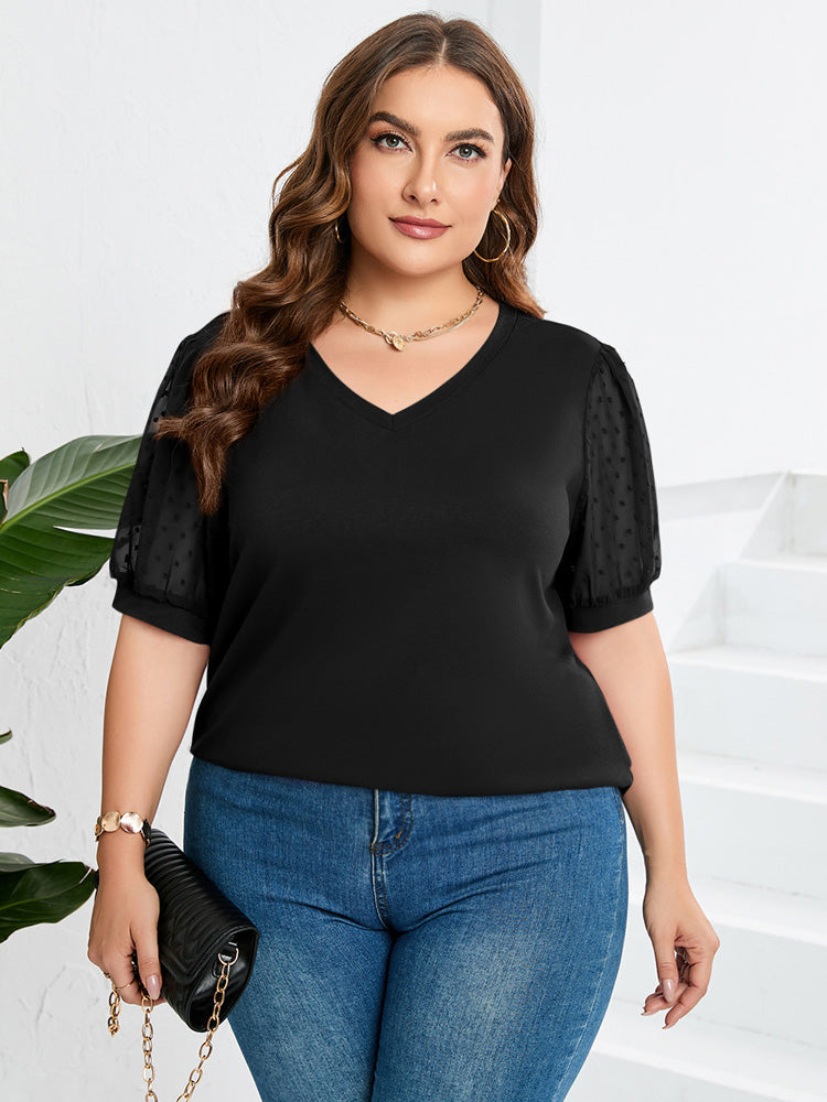 Rema Sheer Sleeve V-Neck Top - Elena Harper