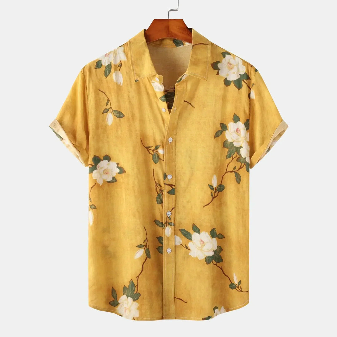 Men's Summer Button-Up Shirt, Floral Print and Tailored Fit