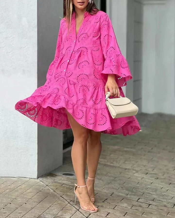 Pink Lace Midi Dress - Timeless Elegance