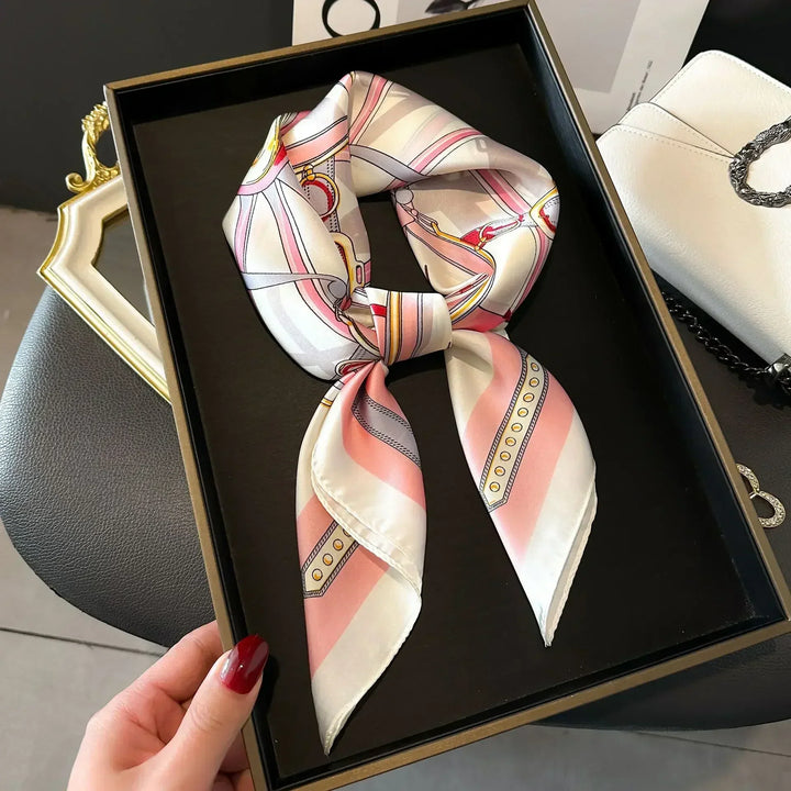 Printed Satin Square Scarf for Women - Hair and Bag Accessory