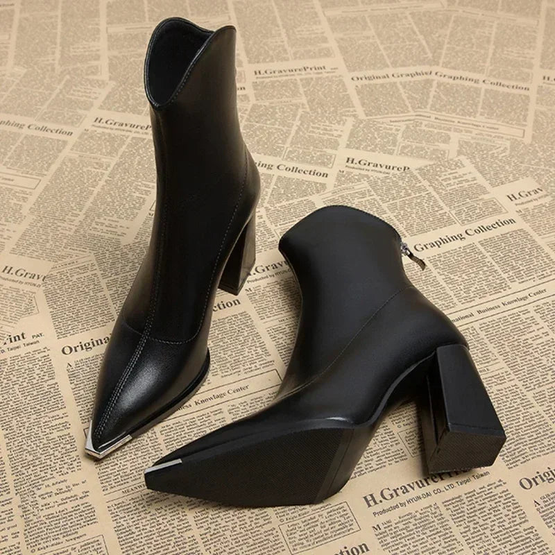 Ankle Boots Pointed Toe Boots Metal Tip, view 5 - Elena Harper