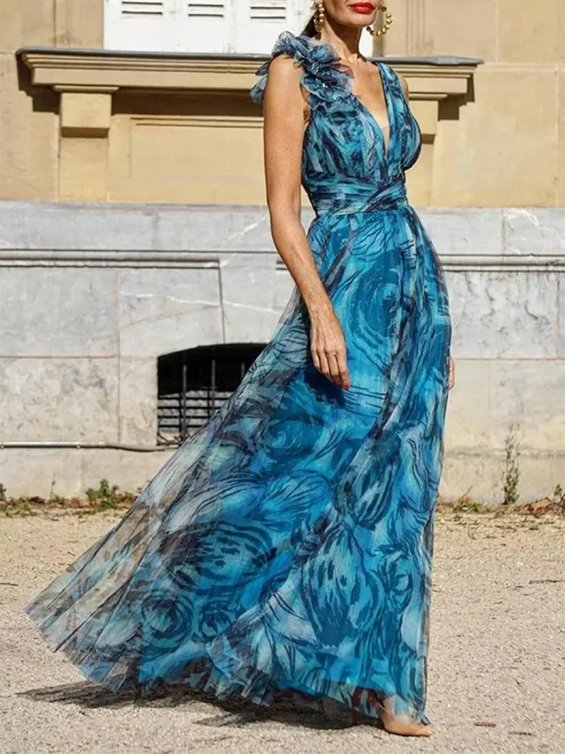 Victoria | LONG PEACOCK BLUE DRESS