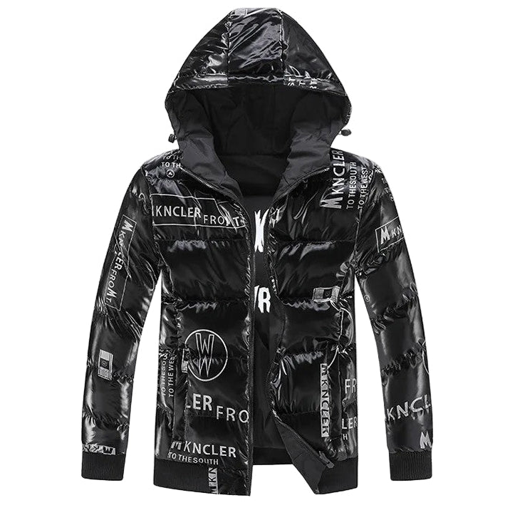 Men's Padded Jacket with Vinyl Effect and Hood - Lanuz