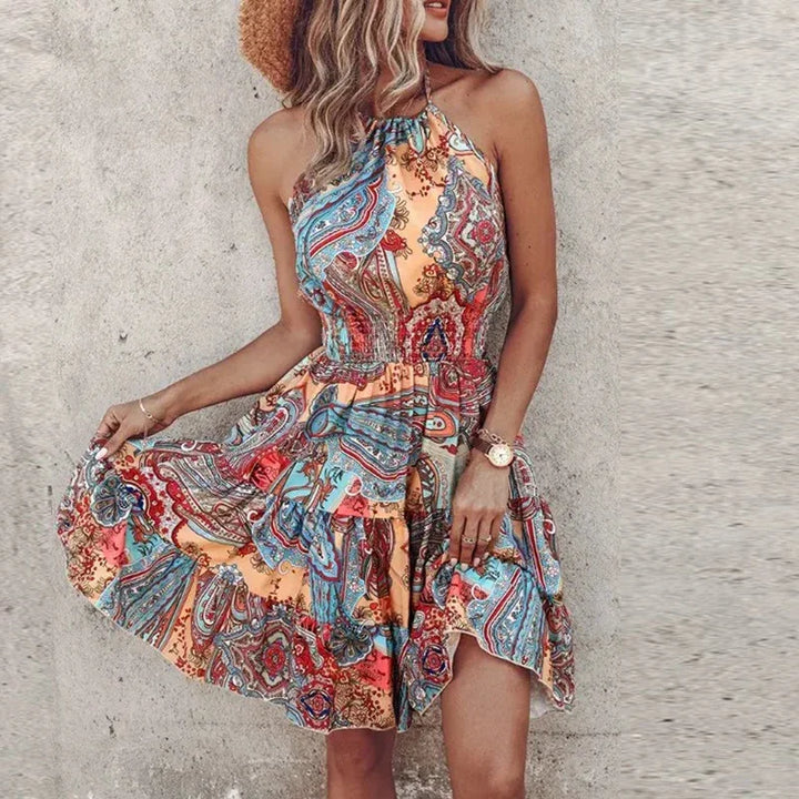 Kora Colorful Bohemian V-neck Midi Dress - Elena Harper