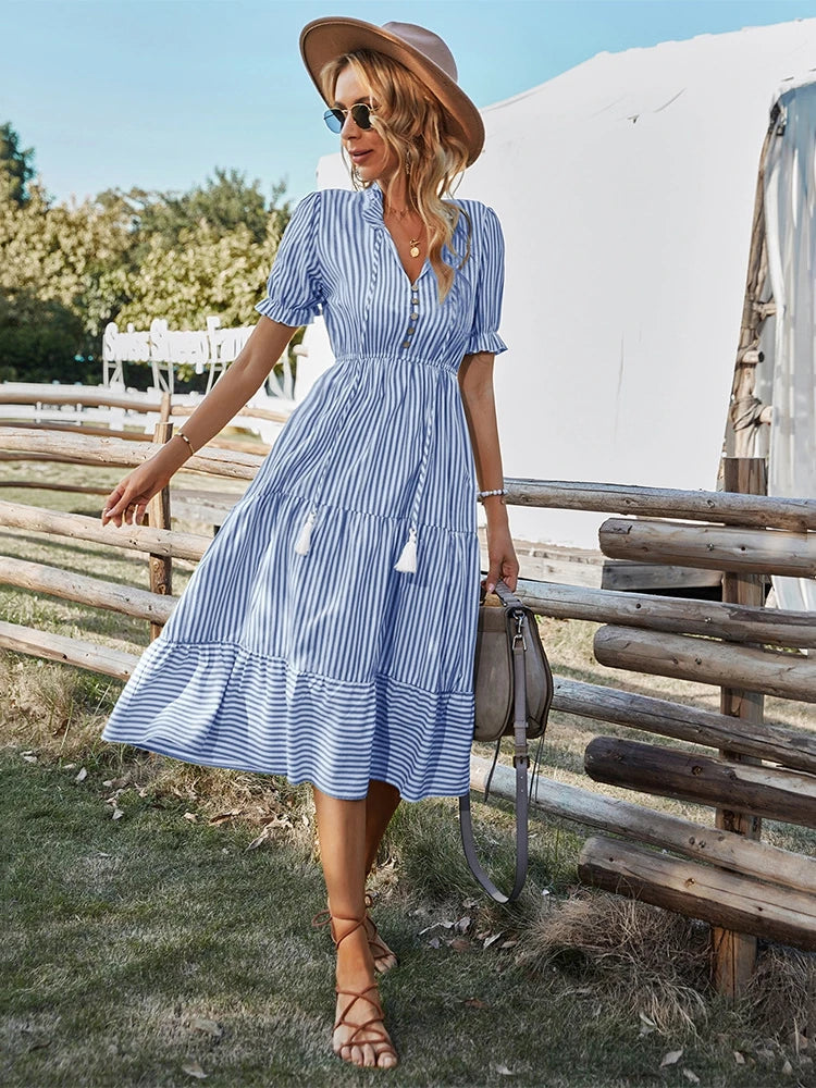 Bernice Classic Striped Dress - Elena Harper