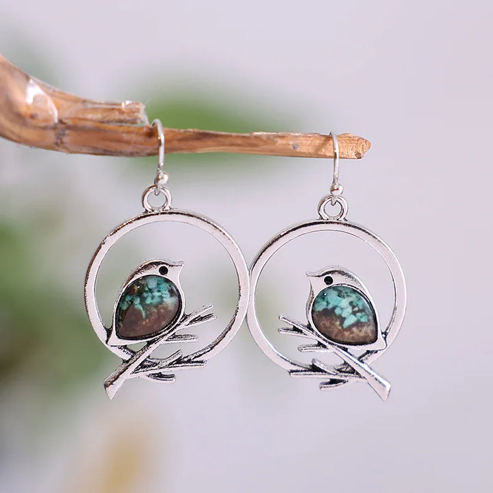 Vintage Bird on Branch Earrings Symbol of Freedom & Serenity, view 3 - Elena Harper