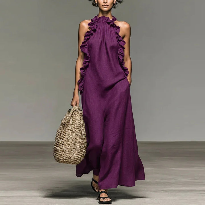 Bohémien Maxi Dress with Halter Neck and Ruffles - Elena Harper