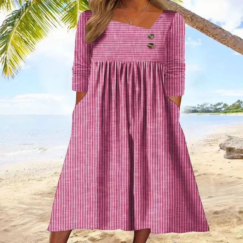 Bella Striped Cotton Midi Dress with Relaxed Elegance - Elena Harper