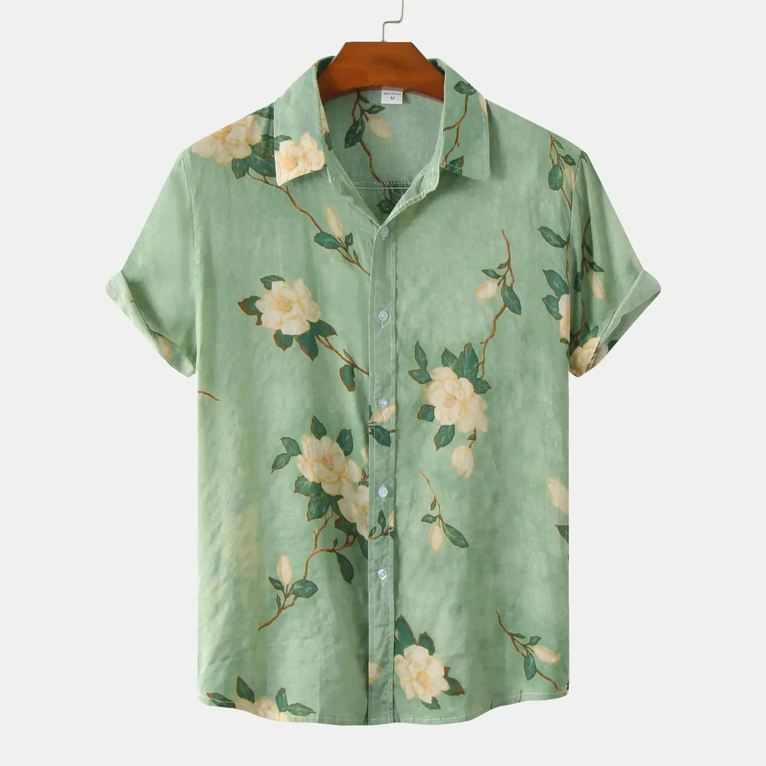 Men's Summer Button-Up Shirt, Floral Print and Tailored Fit