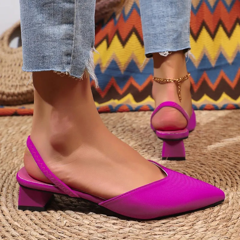 Women's Slingback Heels with Low Block Heel - Comfortable and Elegant