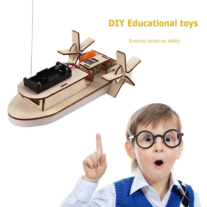 Kid's Educational Wooden Electric Toy Boat Building Kit