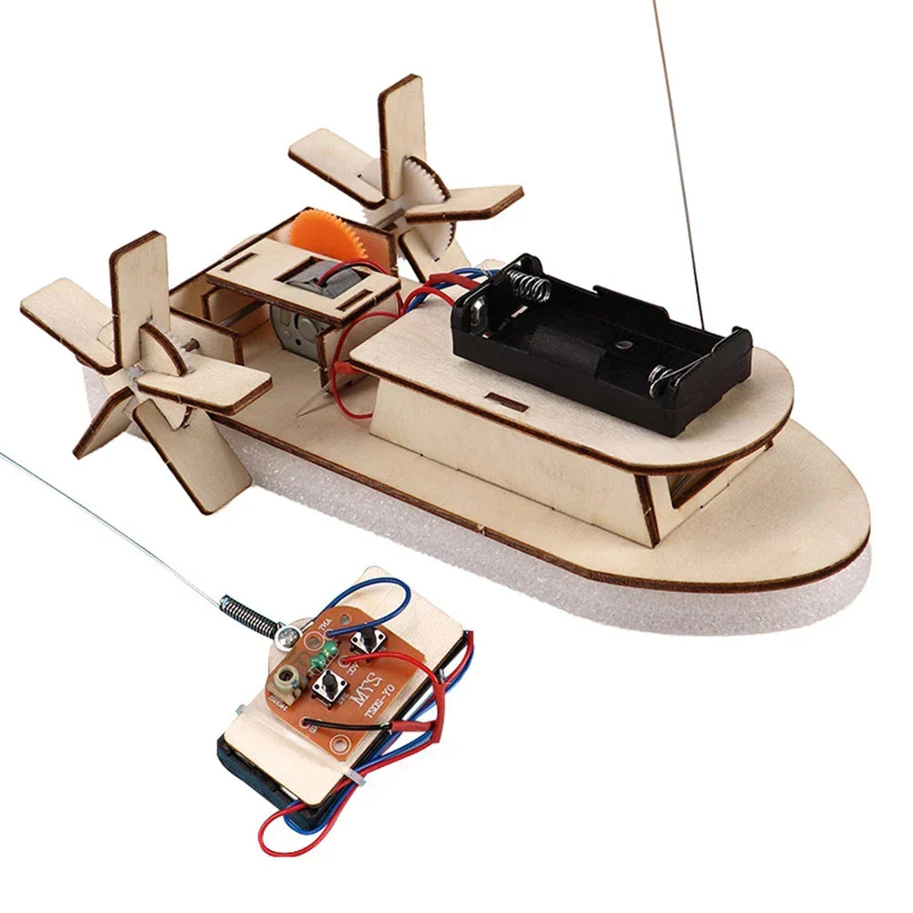 Kid's Educational Wooden Electric Toy Boat Building Kit