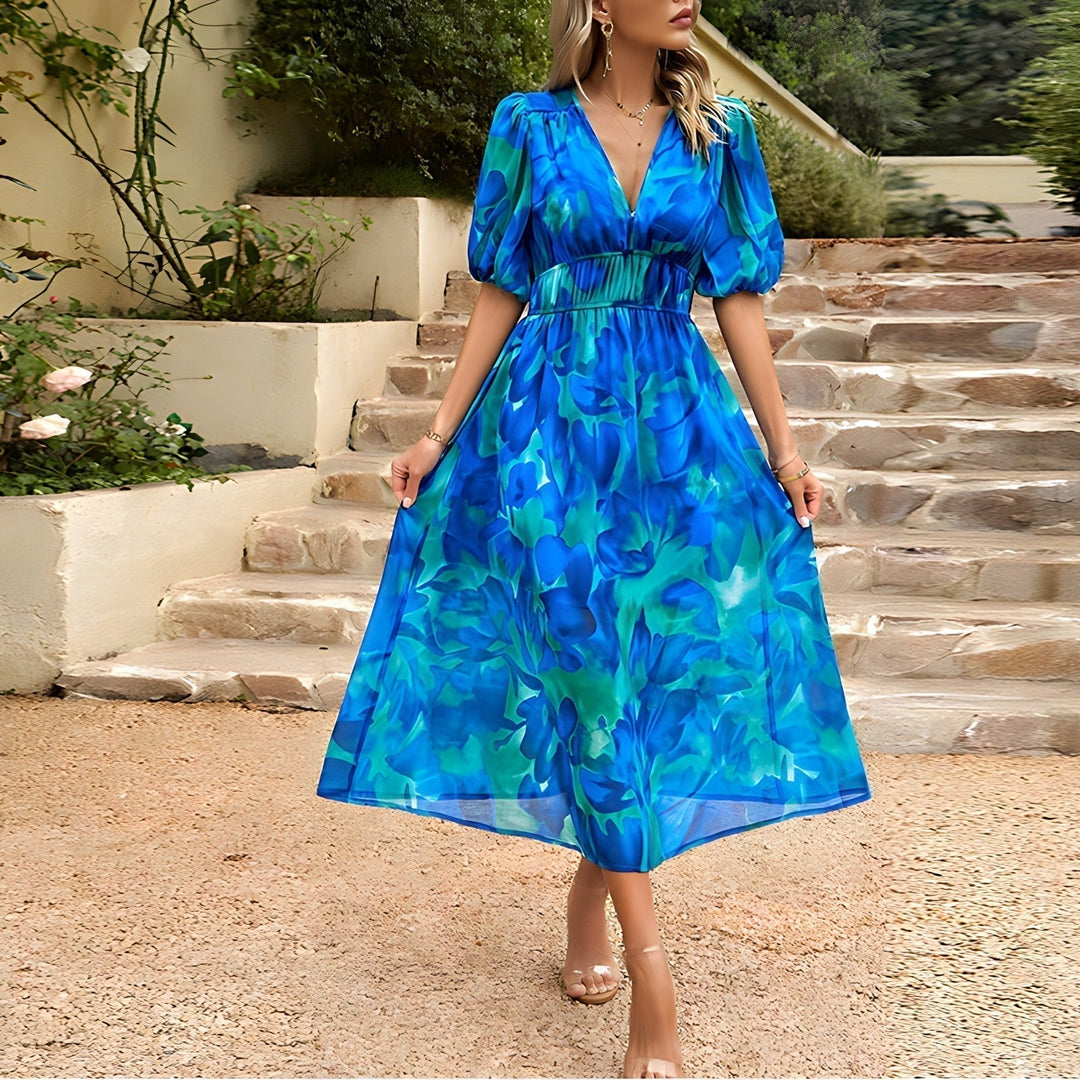 Isolde V-Neck Midi Dress - Elena Harper