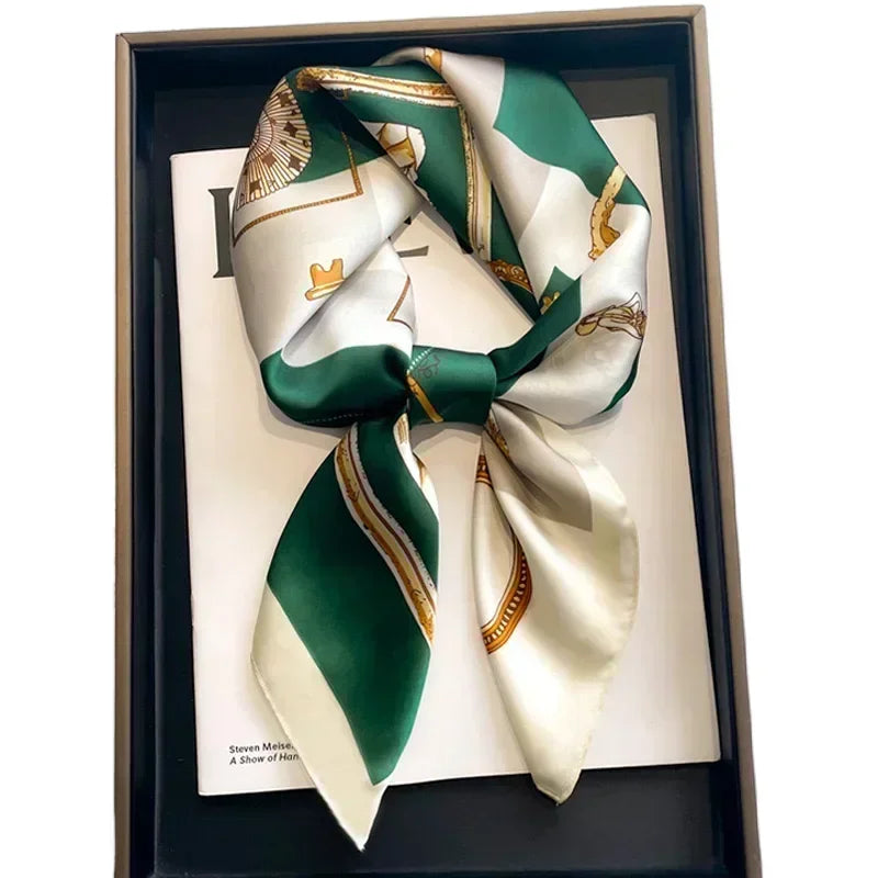 Printed Satin Square Scarf for Women - Hair and Bag Accessory