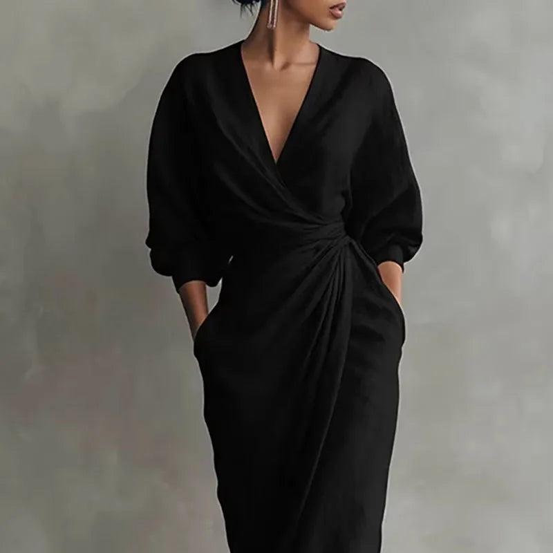 Elena Women’s V-Neck Wrap-Waist Long Dress - Elena Harper