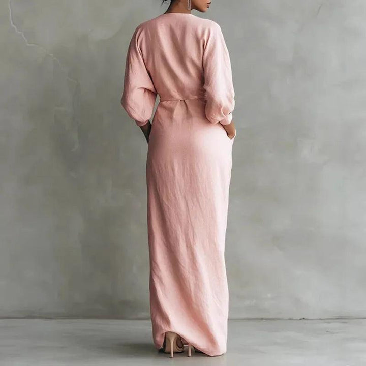 Elena Women’s V-Neck Wrap-Waist Long Dress - Elena Harper