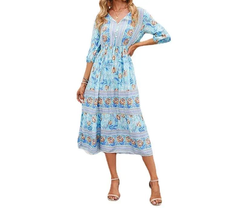 Darcie Flowing Petal Midi Dress With Elegant Tummy Coverage - Elena Harper