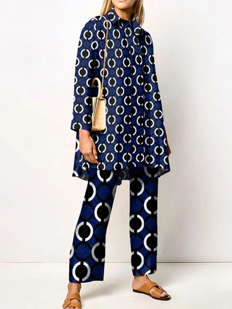 Elegant Vintage Two-Piece Set for Women – Trendy Blouse and Pants