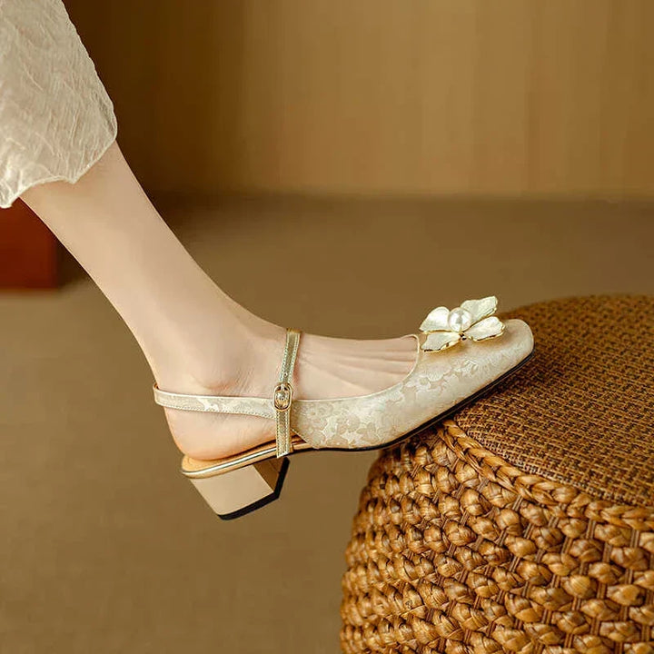 Montarello Women's Floral Block Heel Slingback Pumps