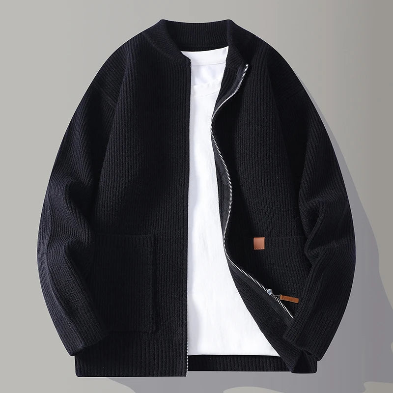 Archer Ribbed Knit Jacket with Zip Front and Roomy Pockets for Men - Elena Harper