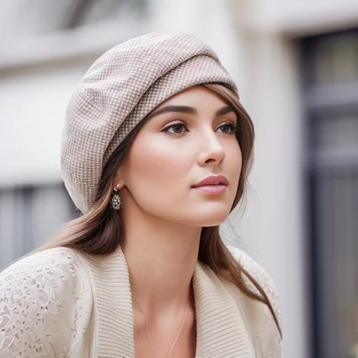 Cosetta Chic Checked Beret, view 2 - Elena Harper
