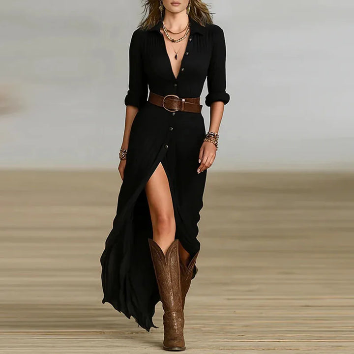 Eveline Classic Elegant Dress With Belt - Elena Harper