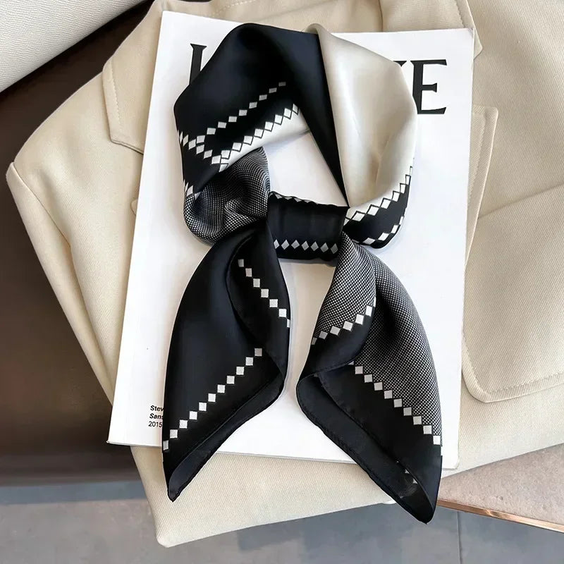 Printed Satin Square Scarf for Women - Hair and Bag Accessory