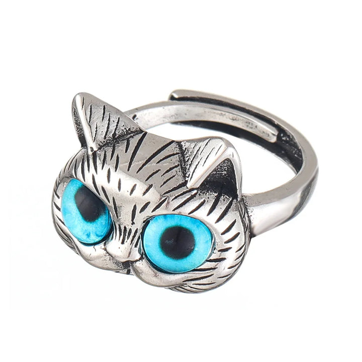 Blue-Eyed Cat Ring Playful Vintage Silver Animal Ring for Cat Lovers, view 6 - Elena Harper