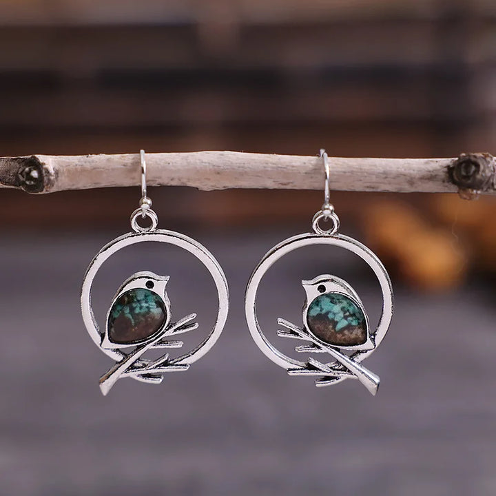 Vintage Bird on Branch Earrings Symbol of Freedom & Serenity, view 5 - Elena Harper
