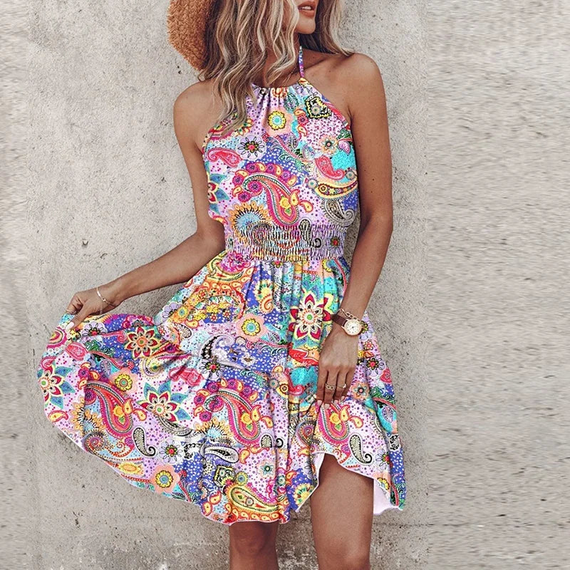 Kora Colorful Bohemian V-neck Midi Dress - Elena Harper