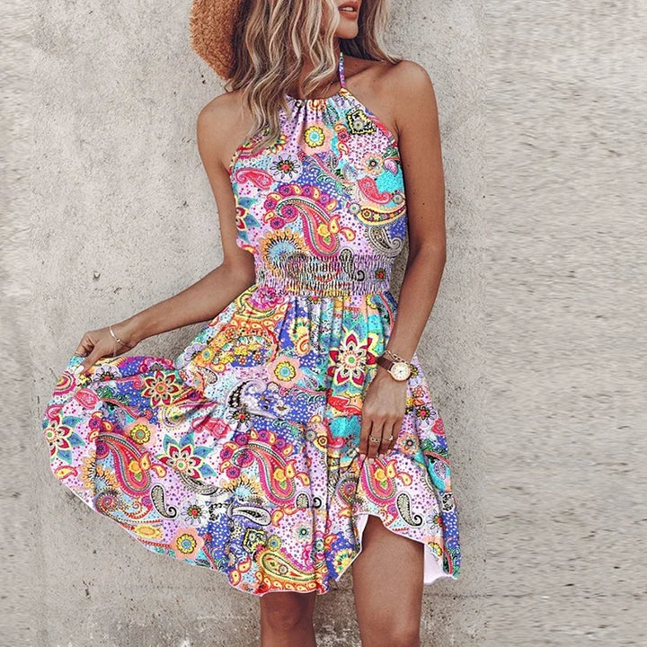 Kora Colorful Bohemian V-neck Midi Dress - Elena Harper