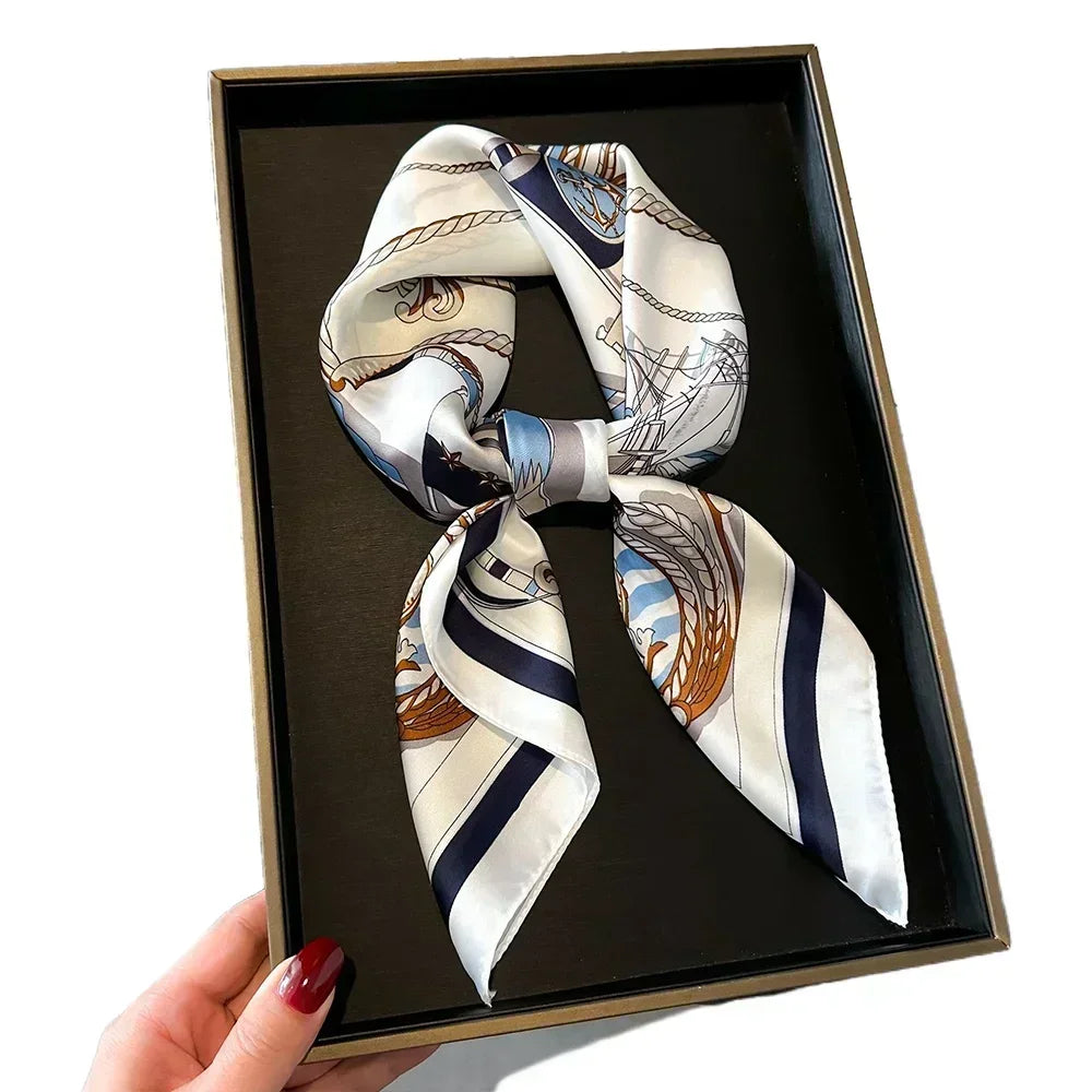 Printed Satin Square Scarf for Women - Hair and Bag Accessory