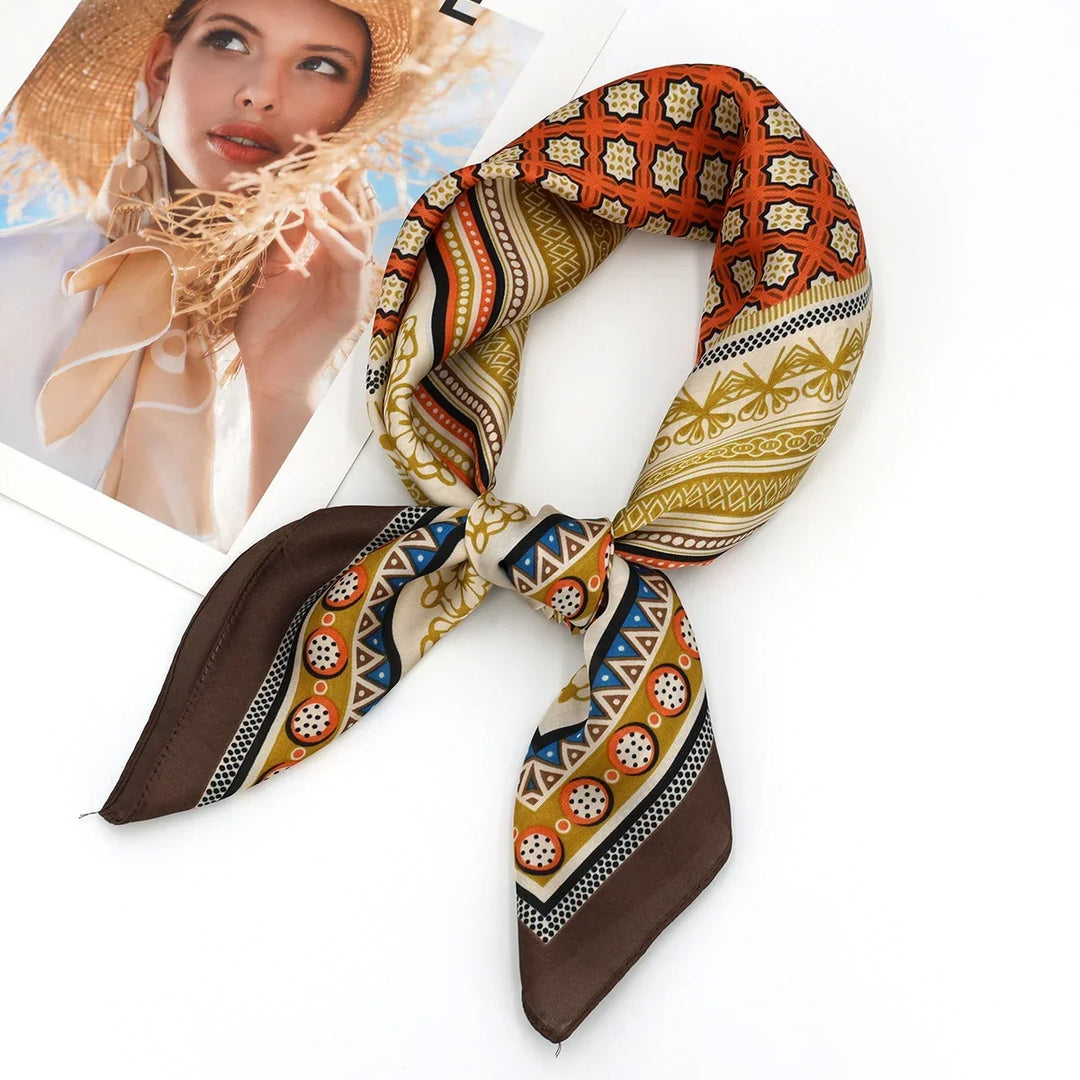 Printed Satin Square Scarf for Women - Hair and Bag Accessory