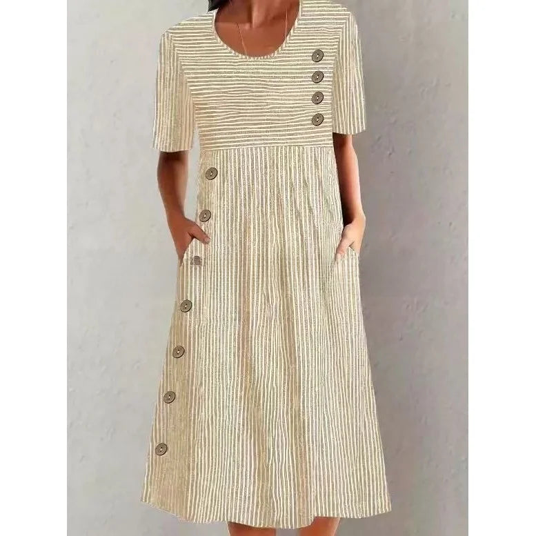 Tati Striped Cotton Midi Dress with Relaxed Elegance - Elena Harper